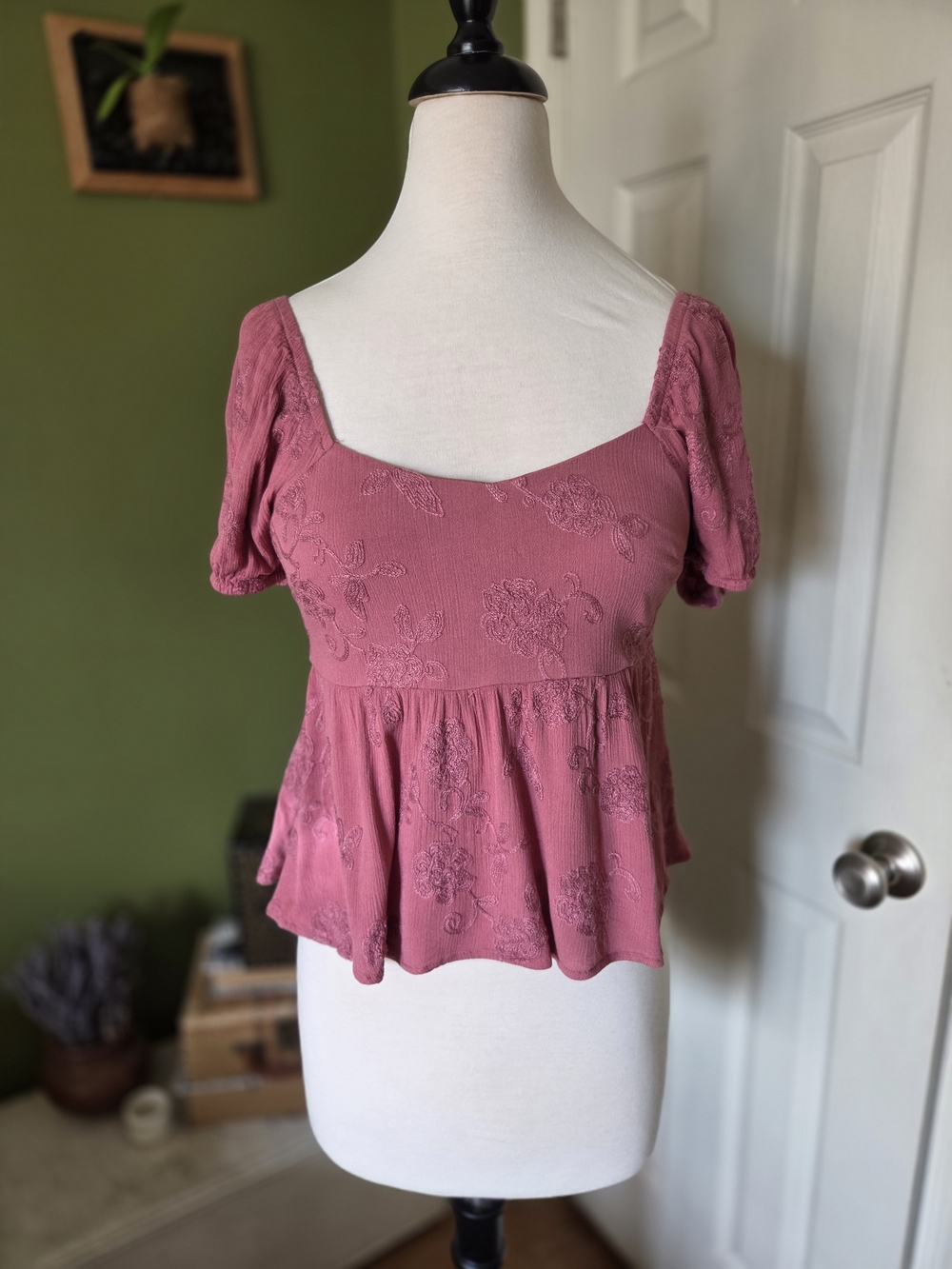 Embroidered Pink Babydoll Top Y2K